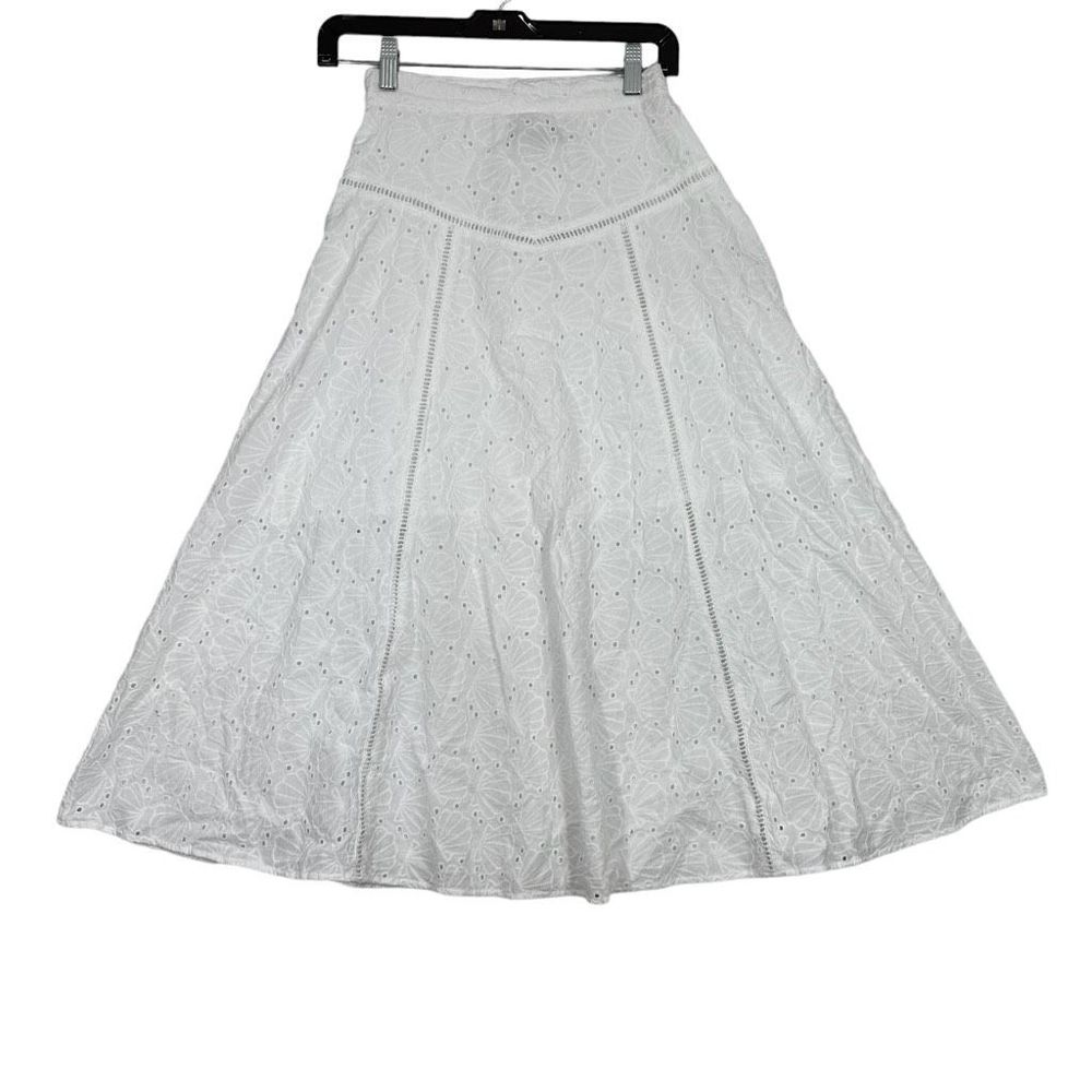 ASOS DESIGN shell broderie midi skirt with peplum hem in white 4